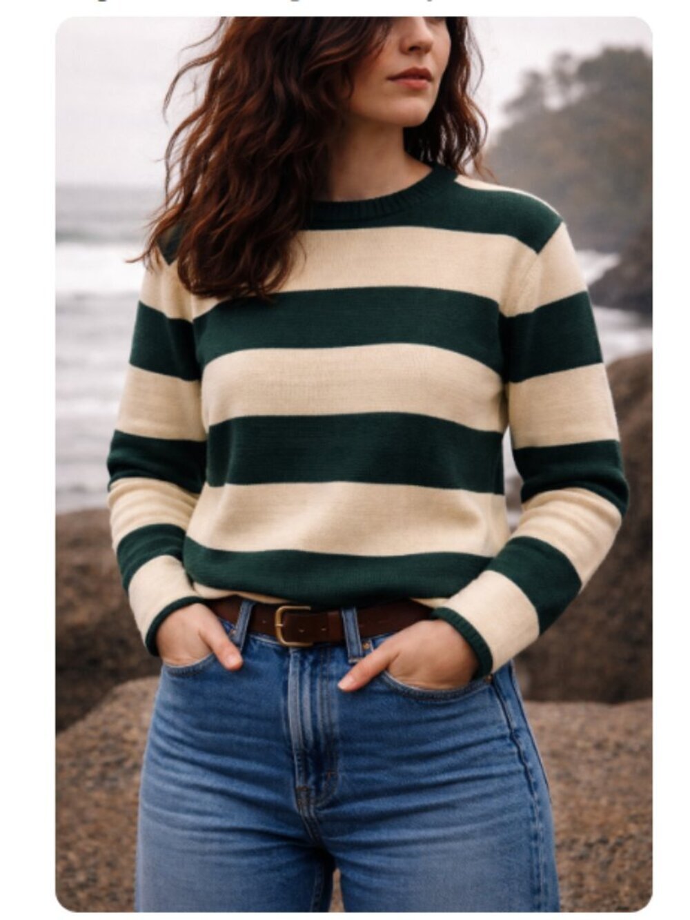 Vintage Dehen Knitting Co Striped Sweater Green Cream Size Small